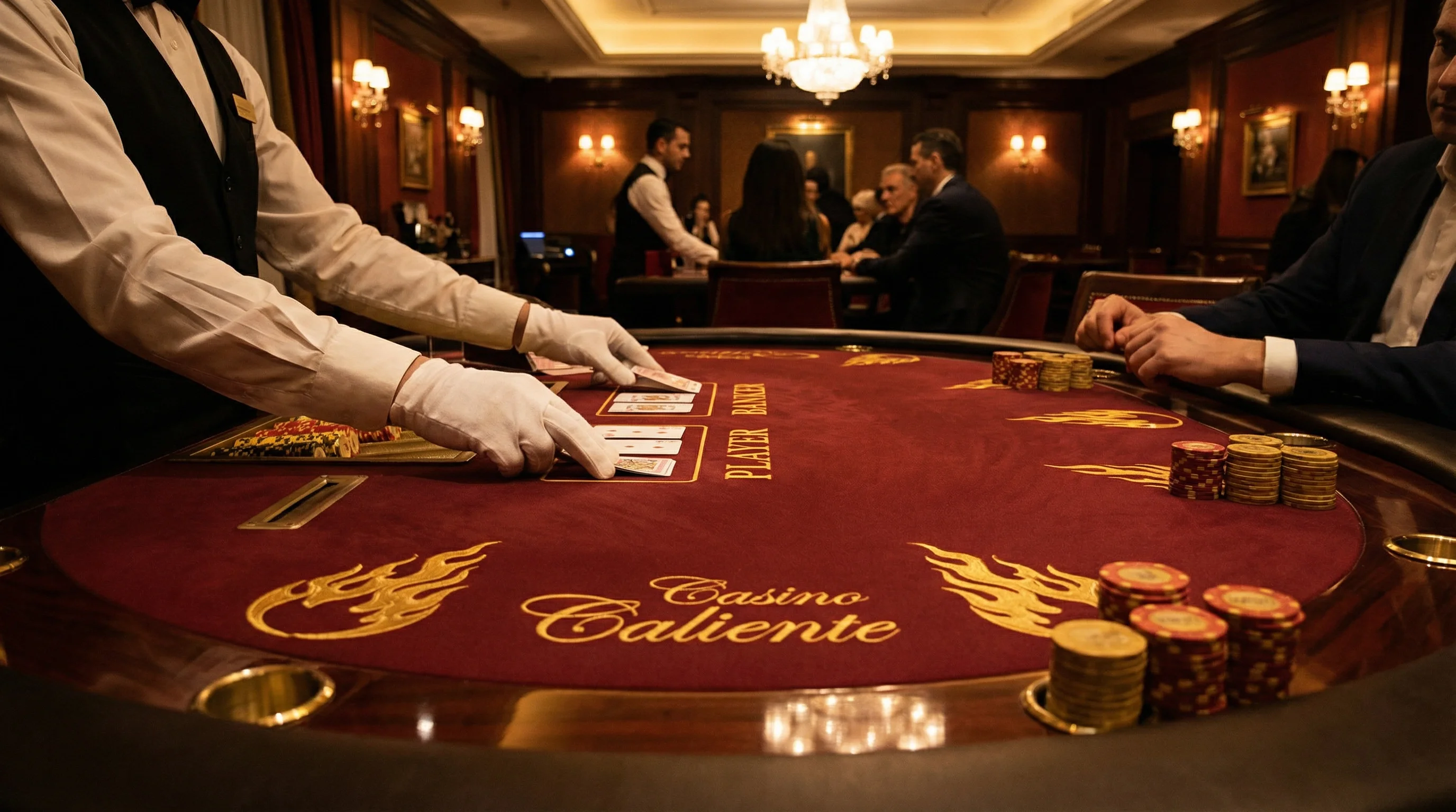 Mesa de Bacará con fichas doradas